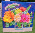 Painting of an orange and pink bouquet