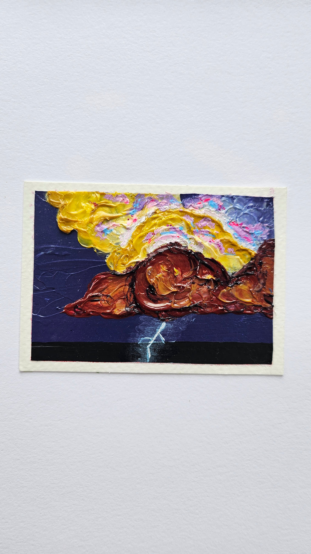 Mini painting of a thunderhead with lightning