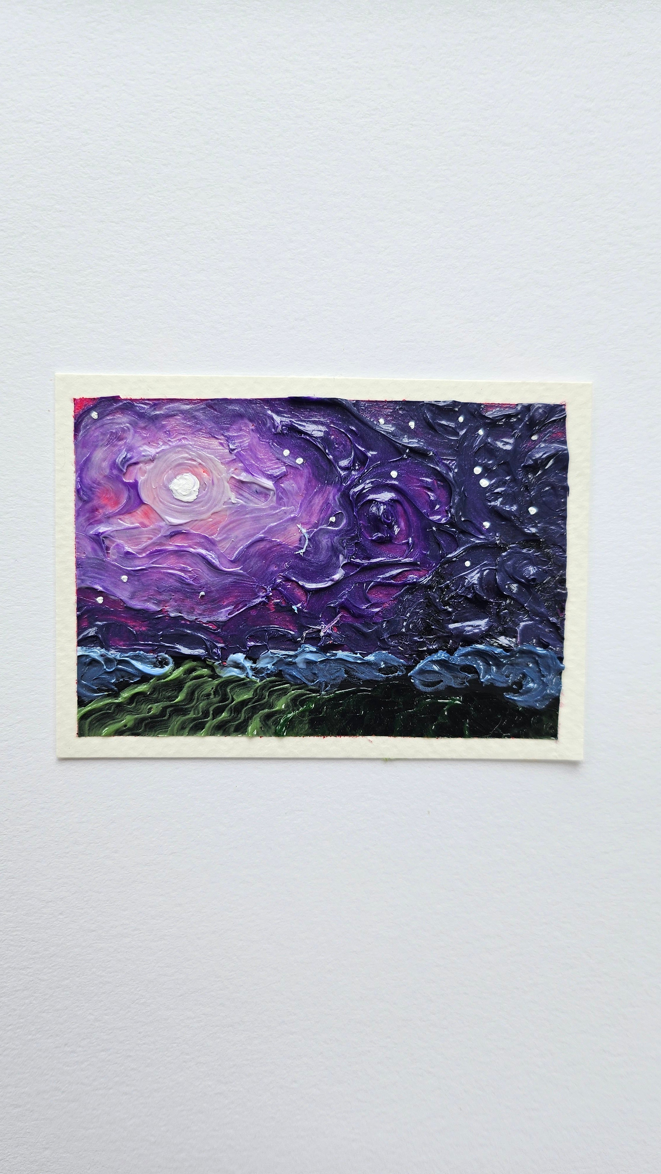 Mini painting of a moonlit field