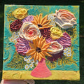 Painting of a pink, yellow, and purple bouquet