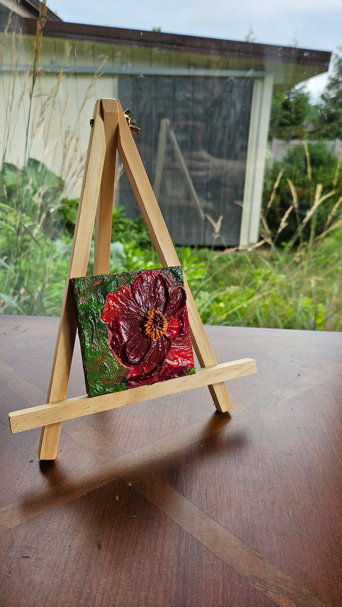 Mini painting of a dark red peony