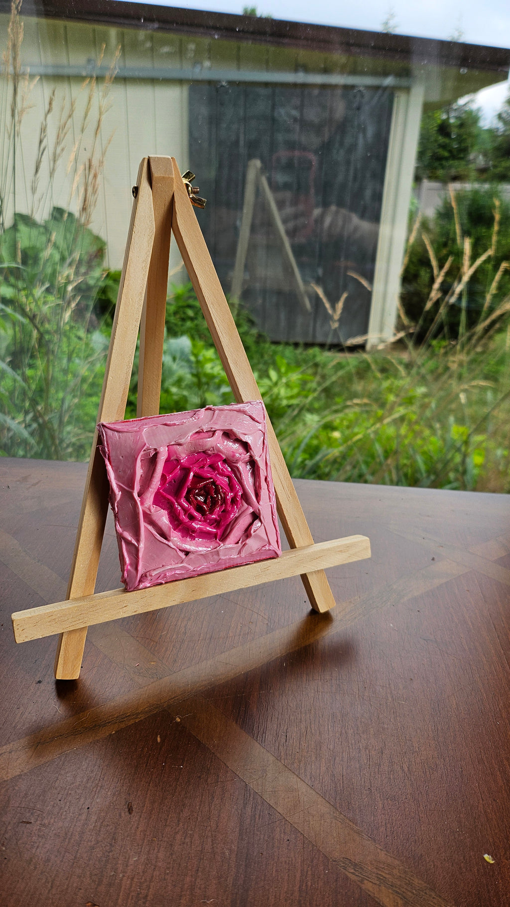 Mini painting of a pink peony close up