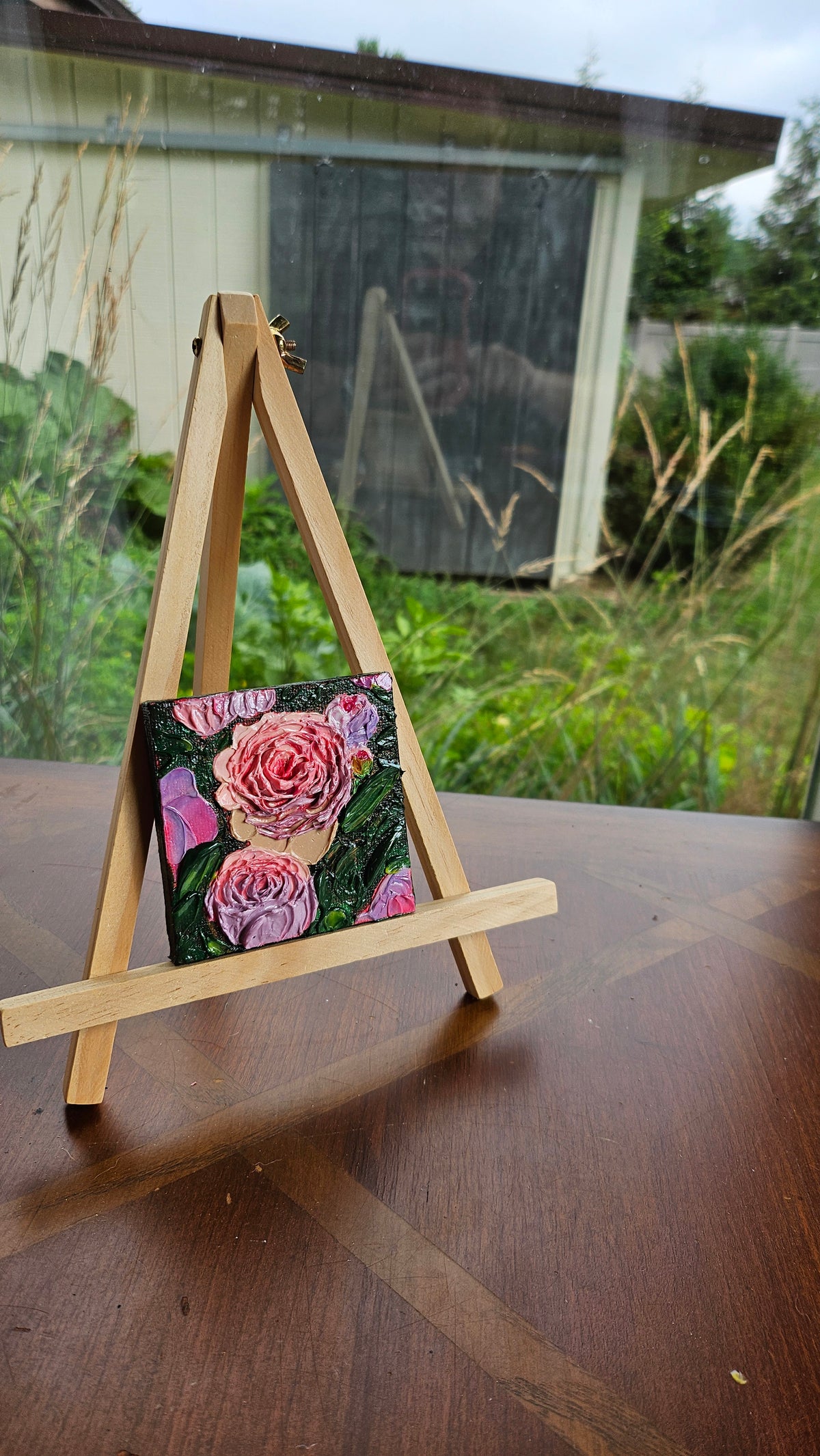 Mini painting of pink peonies