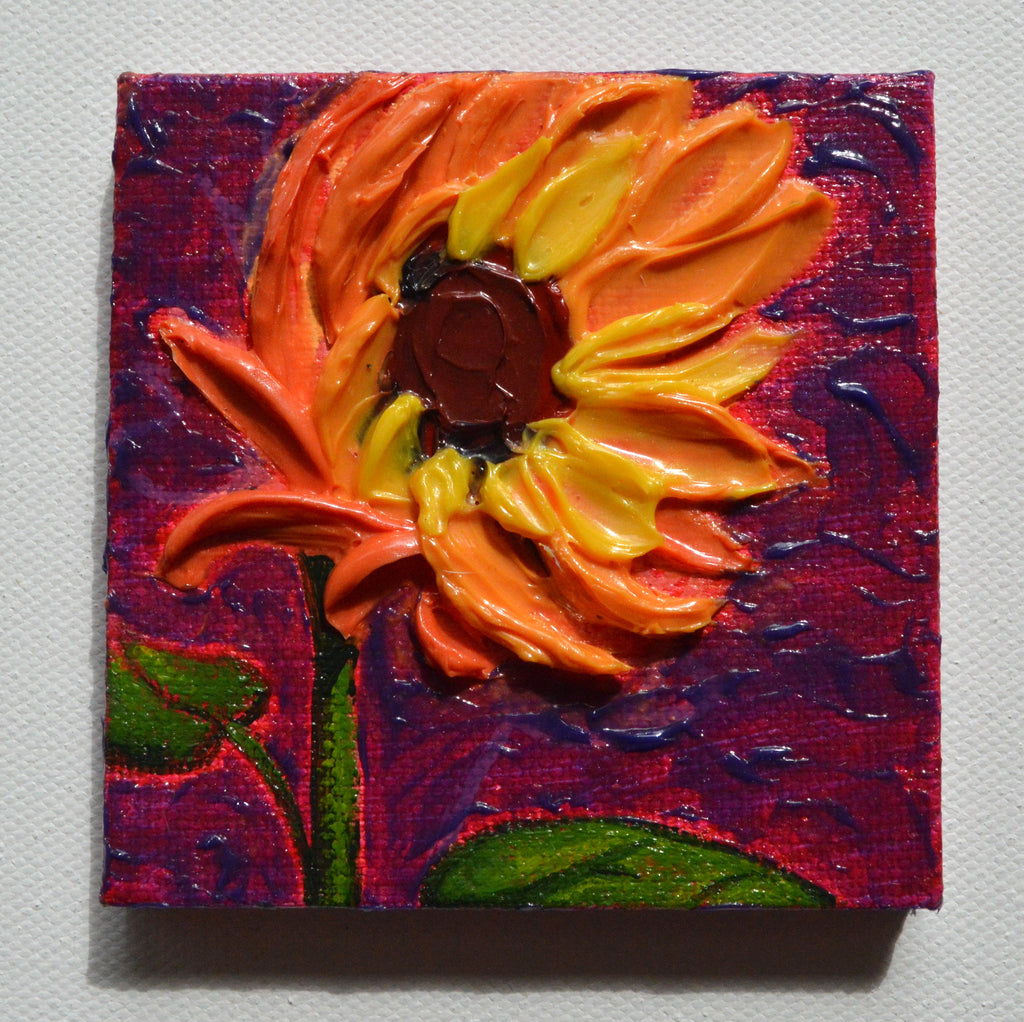 Mini painting of a sunflower at sunset