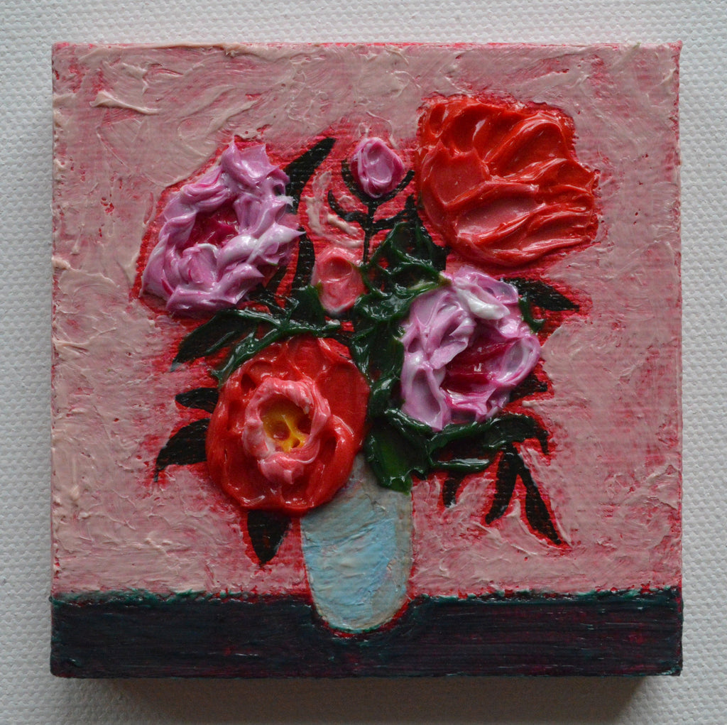 Mini painting of a red and pink bouquet