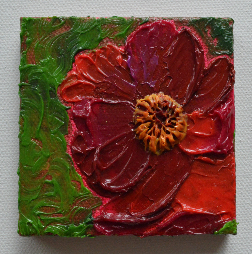 Mini painting of a dark red peony