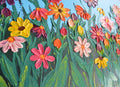 Colorful painting of a wildflower meadow and a blue sky